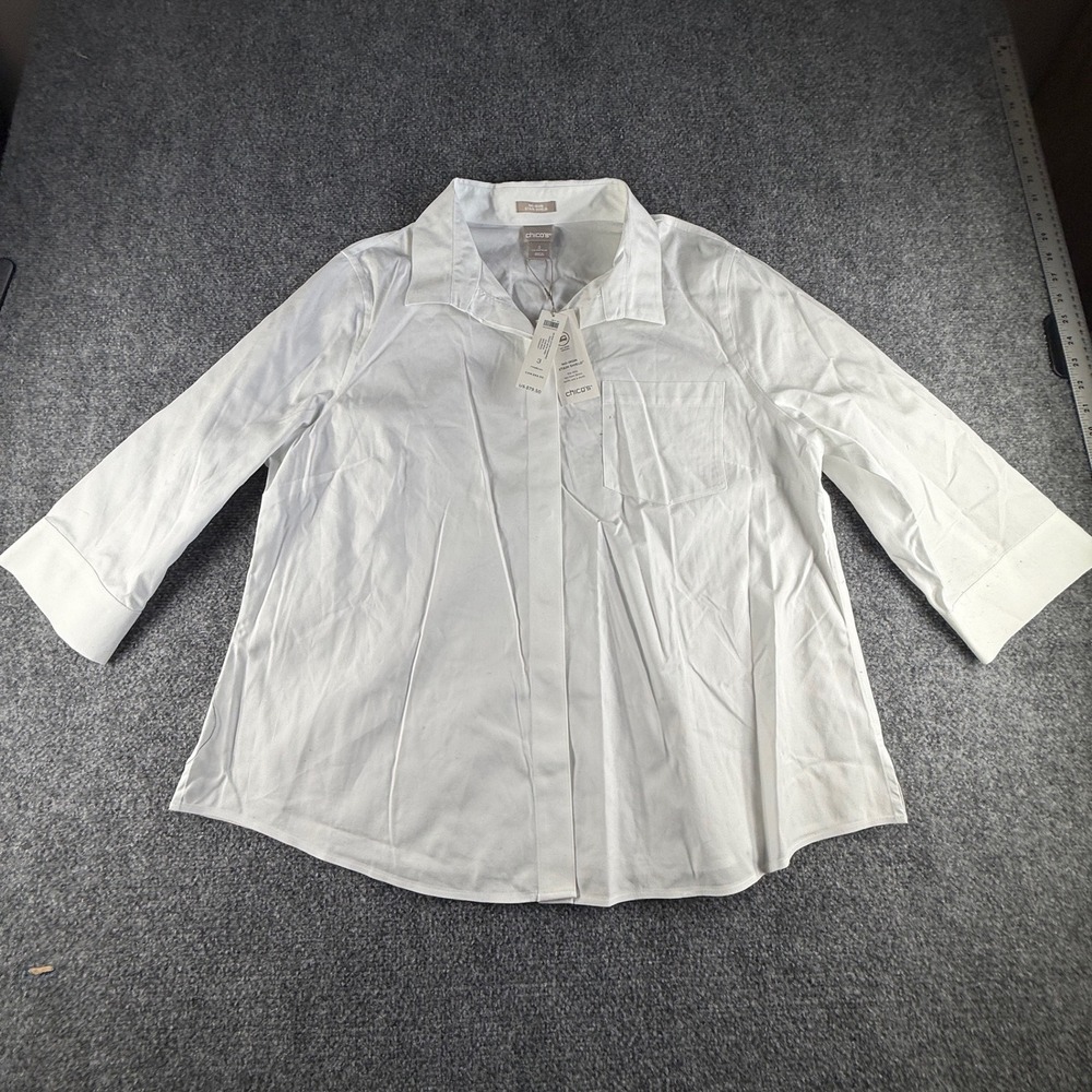 Chicos No-Iron Stain Shield White Button Down Shirt Pocket Detail 3 US 16/18 NEW